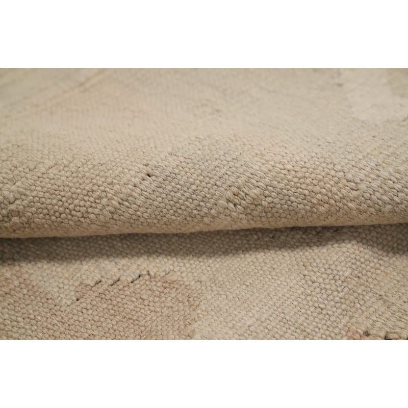 Hand Woven Oriental 100% Wool Carpet Southwestern Tribal Beige & Ivories Kilim Area Rug - 9' 8'' X 6' 7''