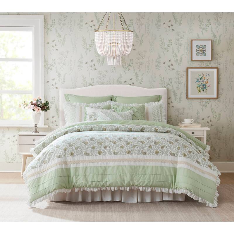 Madison Park Vanessa 9 Piece Cotton Percale Comforter Set - Sage-Green - Queen