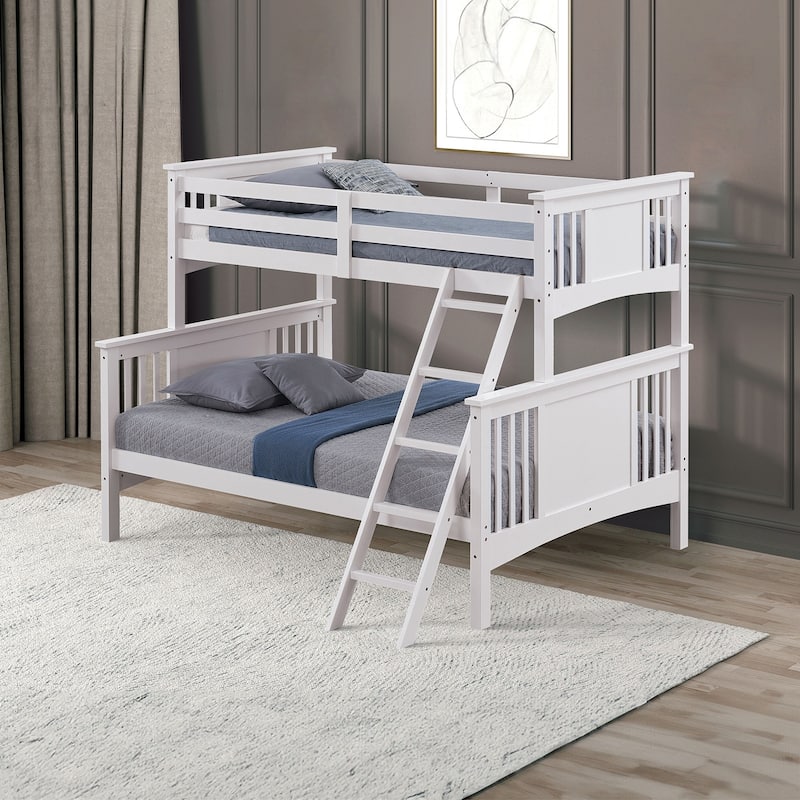 Transition Twin Full Bunk Bed White Finish Plank Style And Bracket Feet
