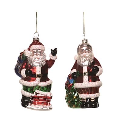 Transpac Glass Greeting Santa Ornament Set of 2 Christmas Home Decorations
