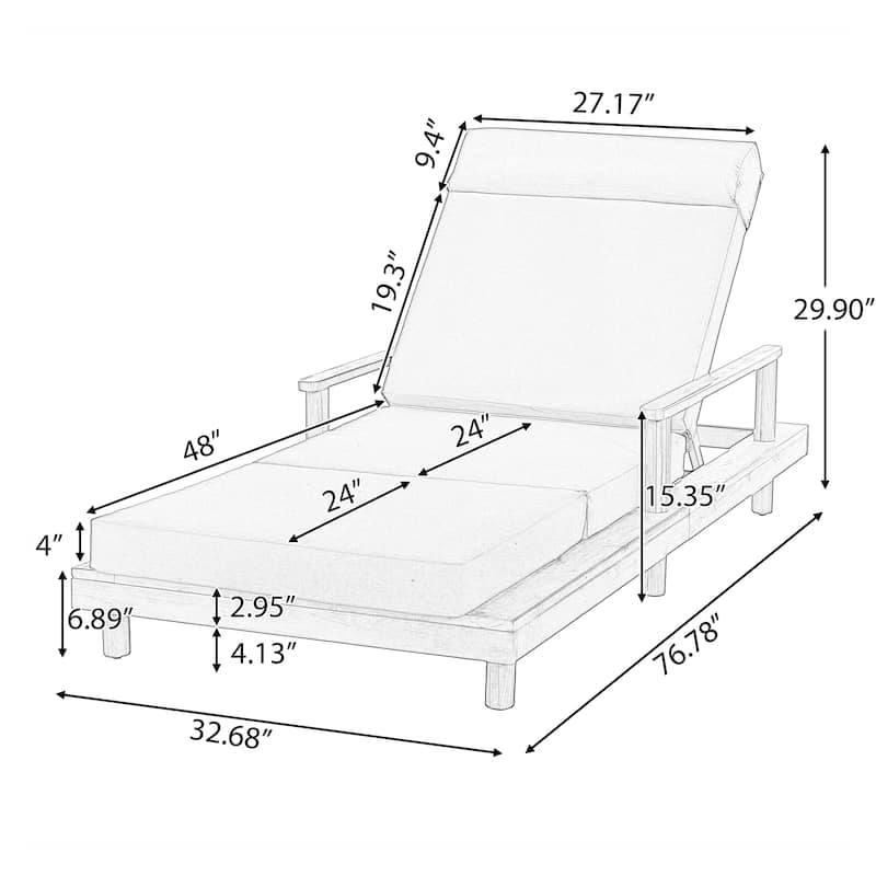 Christopher Knight Home - Modern Indoor/Outdoor Acacia Wood 4-Fold Adjustable Chaise Lounge with Water-Resistant Cushion