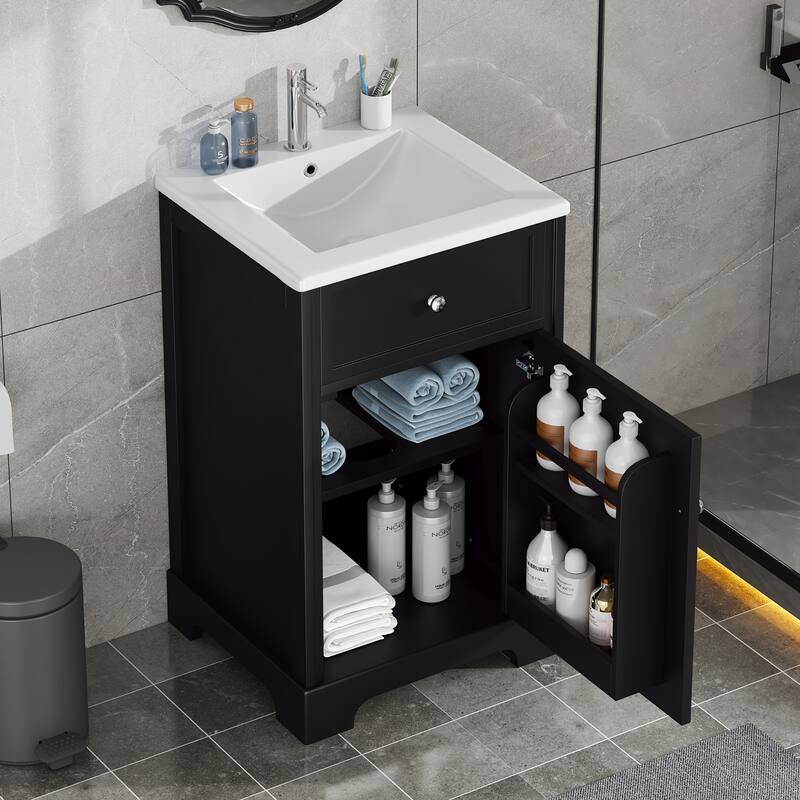 20" Bathroom Vanity with Sink, Bathroom Cabinet with Soft Closing Door, Storage Rack and Adjustable Shelve - Black