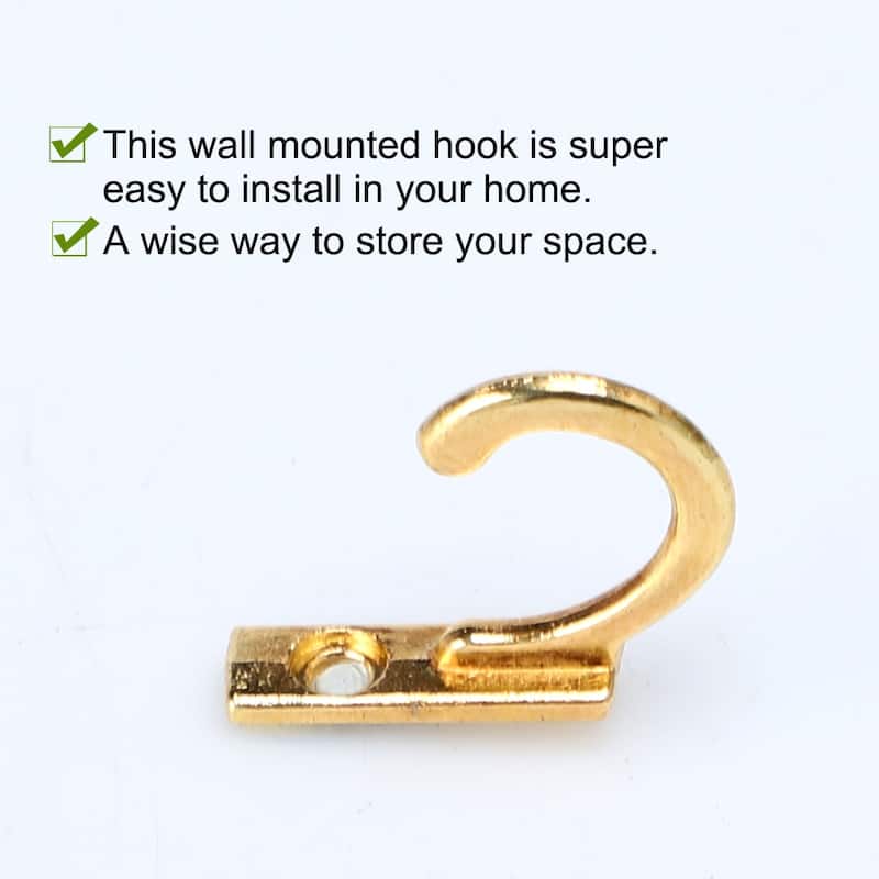 5pcs Robe Hooks Zinc Alloy Hook Key Bathroom DIY Hanger w Screws - Gold Tone - 1.06" x 0.24" x 0.79"(L*W*H)