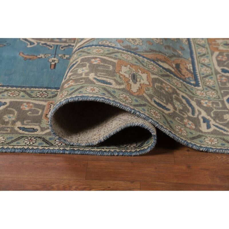 Blue Tabriz Persian Area Rug Handmade Oriental Vintage Wool Carpet - 8'2"x 11'4"