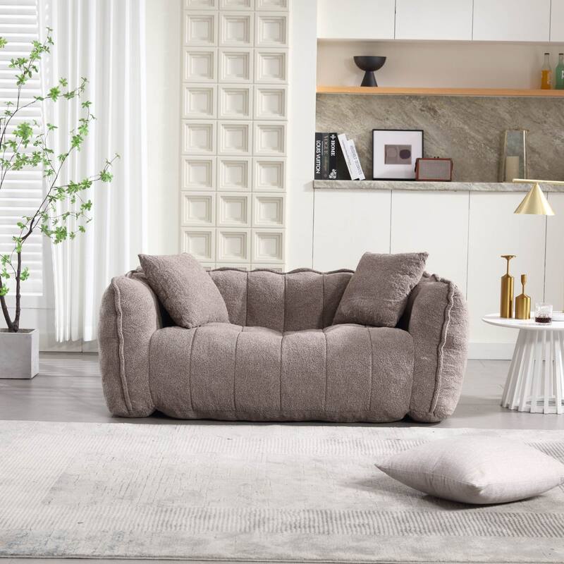 Soft Bean Bag Chair for Adults, Cozy Lazy Bean Bag Sofa, 2 Seat with Armrests for Home - Brown