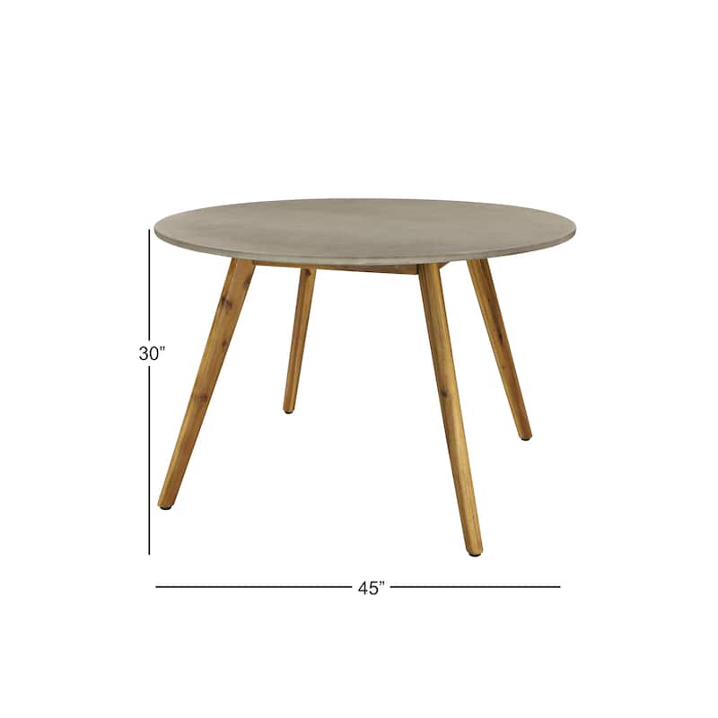 Gray Concrete Inspired Oval End Table Outdoor Accent Table with Brown Tapered Wood Legs