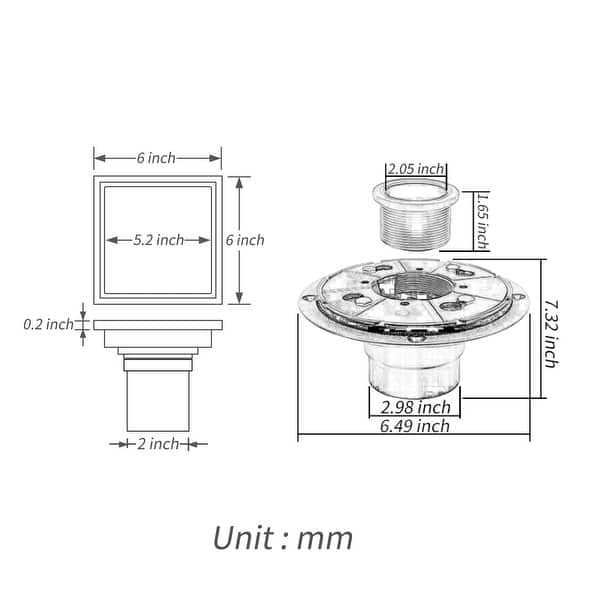 brushed gold 6 inch stainless material shower drain with ABS base - 6 x 6
