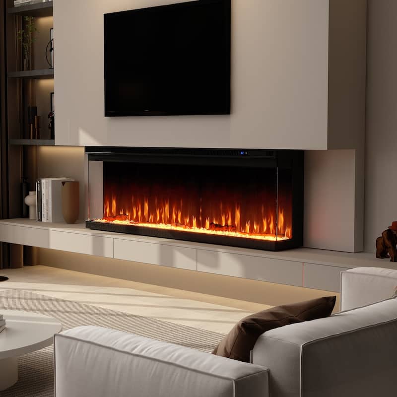 3-Sided Electric Fireplace with 12-Color Flame, Dual Heat Settings 750W/1500W, Smart App & Remote Control – 50/60/70 Inch