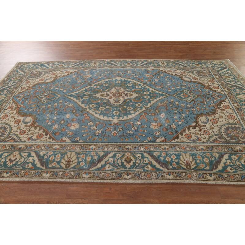 Distressed Over-Dyed Tabriz Persian Vintage Rug Handmade Wool Carpet - 6'8"x 9'10"