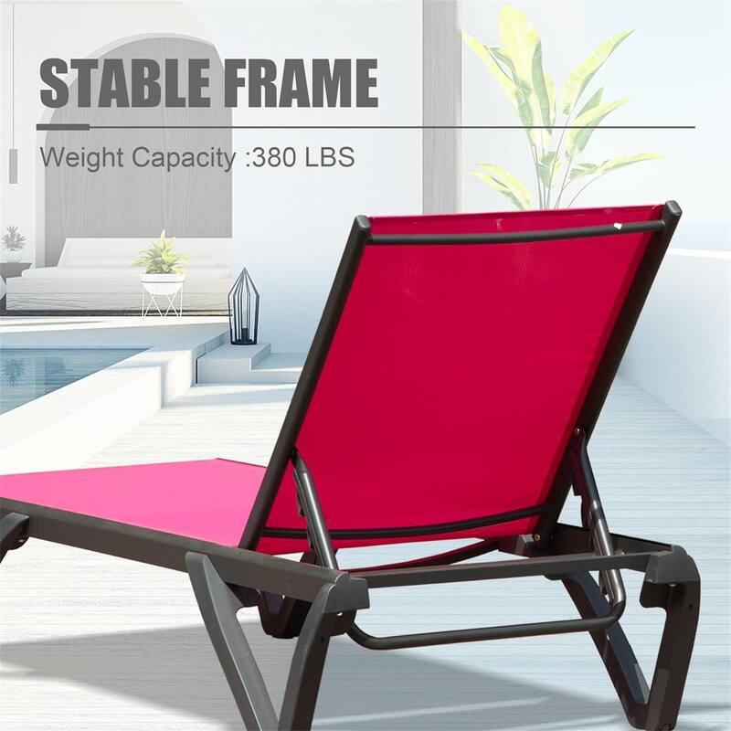 Modern Outdoor Chaise Lounge Set of 2 All Weather Reclining Chair with Wheels and Adjustable Backrest for Beach Yard Pool
