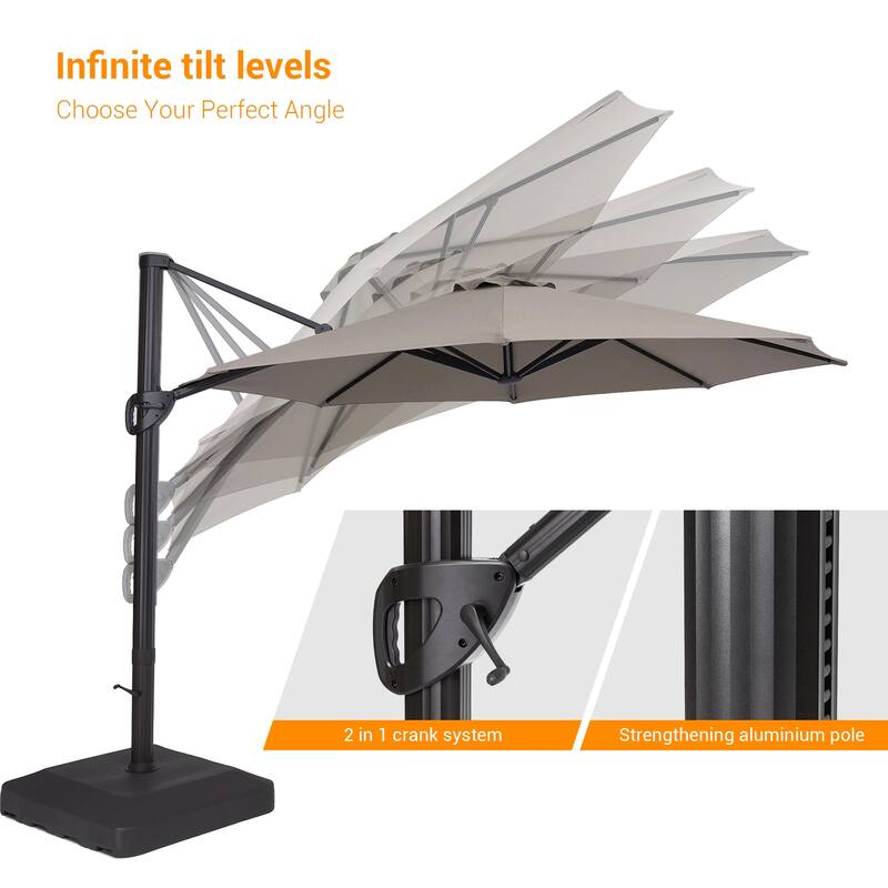 BONOSUKI 11FT Cantilever Patio Offset Umbrella With a Weight Base