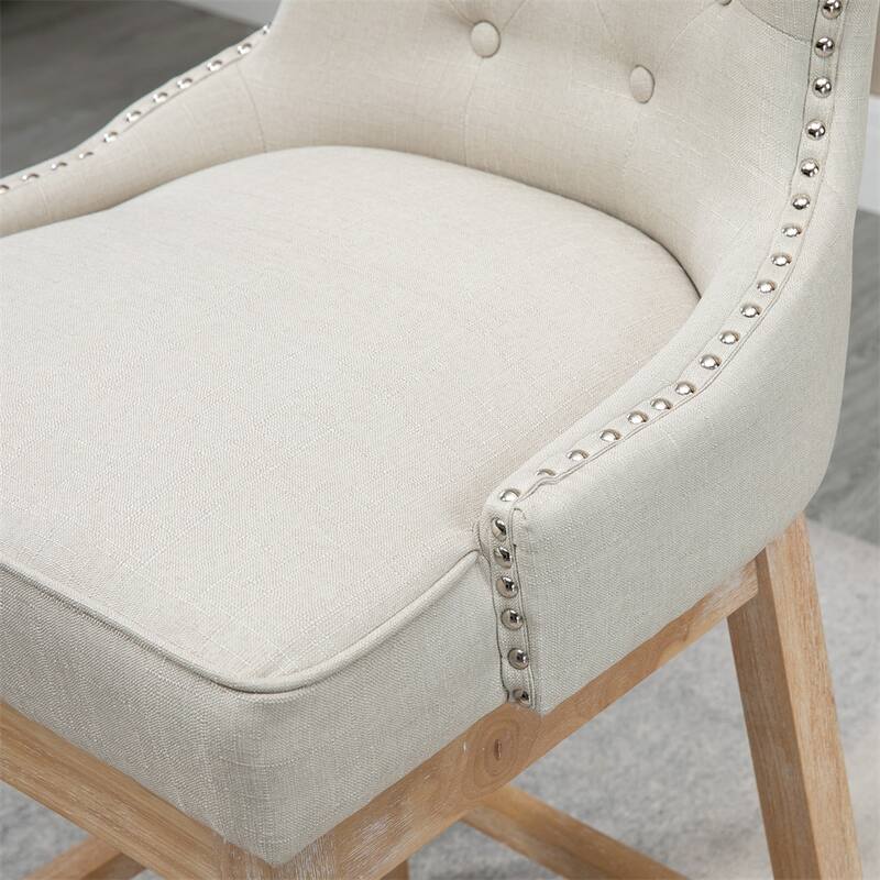 Swivel Upholstered Fabric Bar Stools with Rubber Wood Leg（Set of 2） - N/A