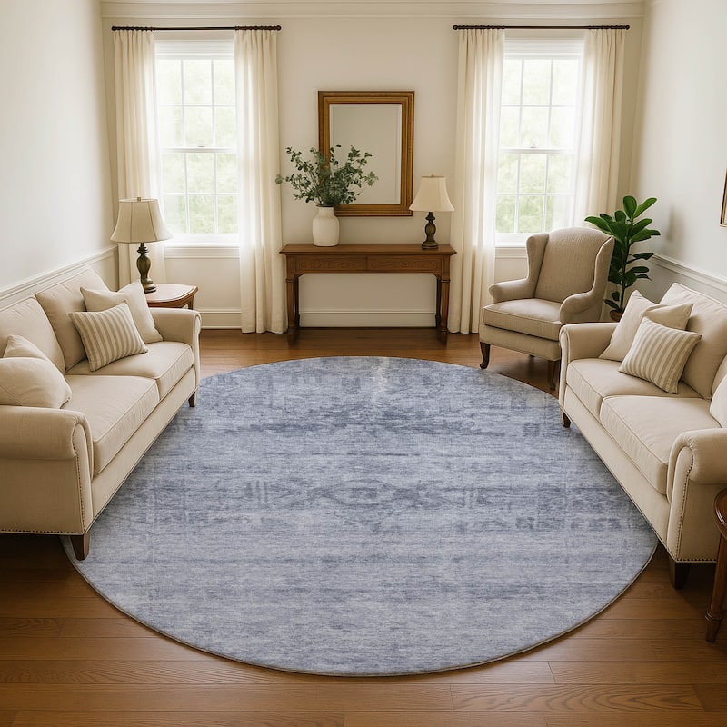 Premium Washable Super Soft Vintage Traditional Mayfield Rug - Denim - 8' x 8'