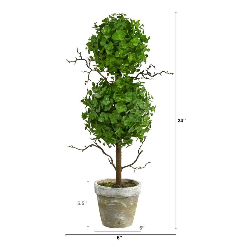 2' Eucalyptus Double Ball Topiary Artificial Tree - 6"