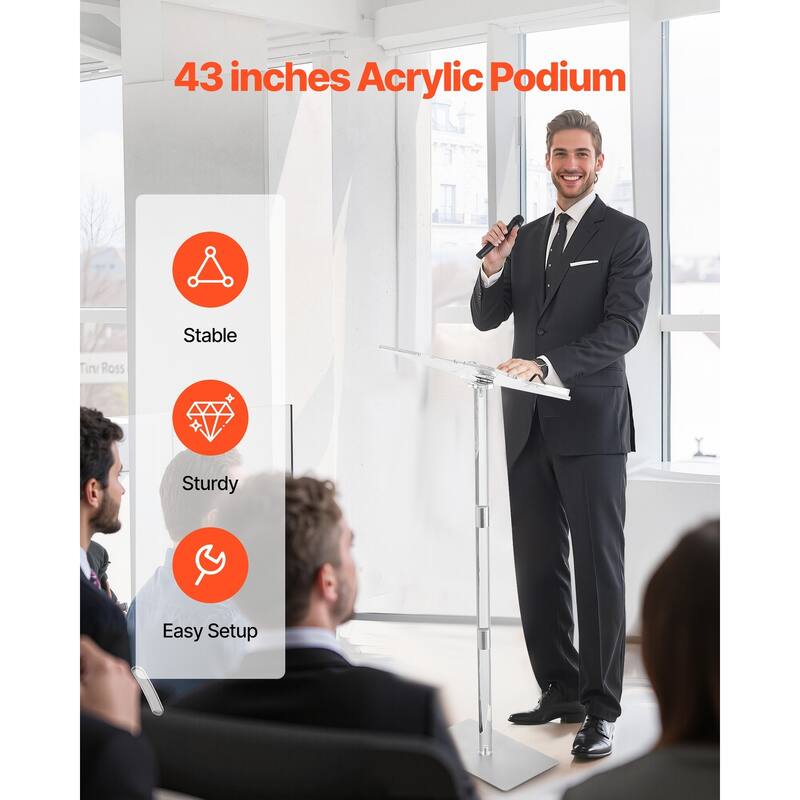 Portable Acrylic Lectern with Book Clips and Adjustable Angle