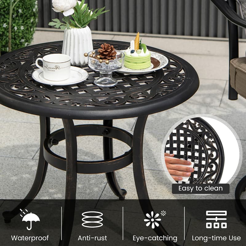 Gymax Cast Aluminum Patio Table 24''Outdoor Round Side Table Anti-Rust