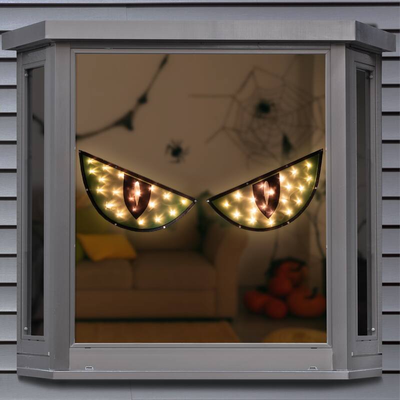 Lighted Eyes Halloween Window Silhouette Decorations - 40" - Green - Set of 2