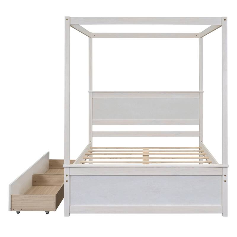 Merax Full Size Wood Canopy Bed with two Drawers