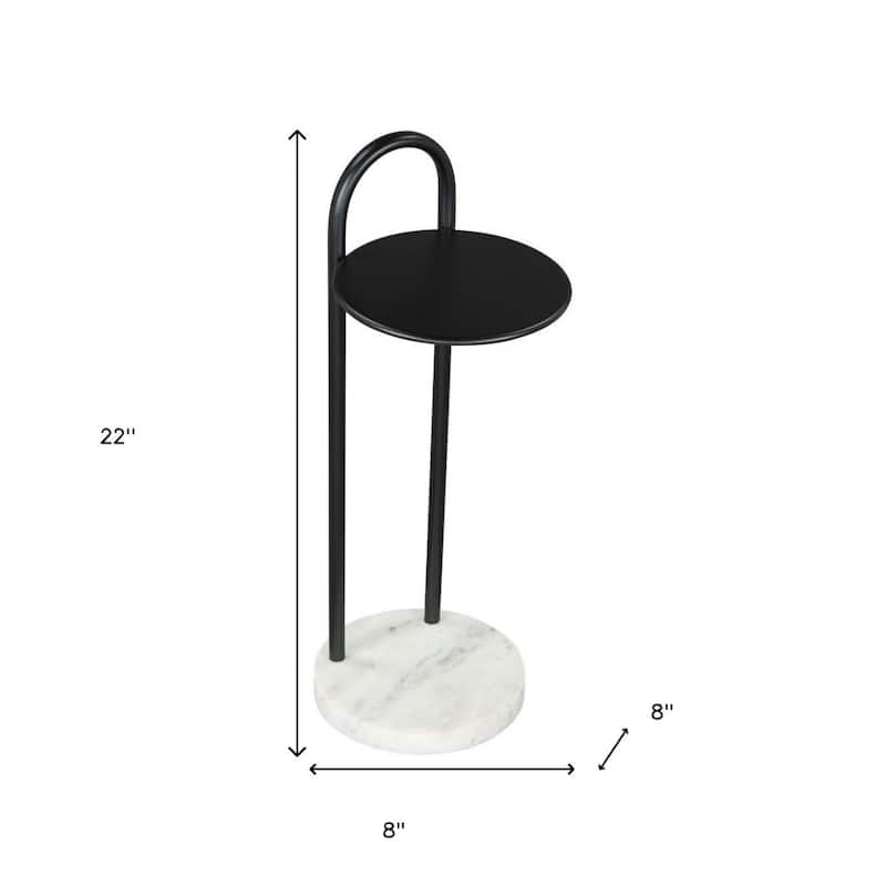 22" Height Space Saving Compact Black Iron and White Marble Round Side End C Table for Living Room - 22"H x 8"W x 8"L