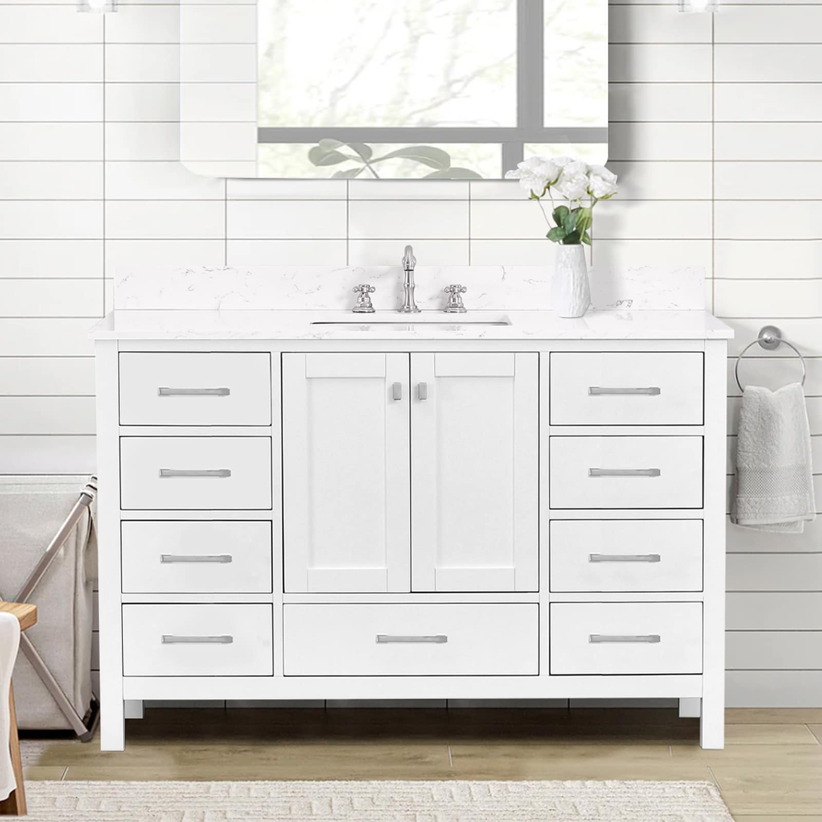 Prismatica 54 inch Bathroom Vanity Set in White - Bed Bath \u0026 Beyond -  43007528, image size:1600x1600