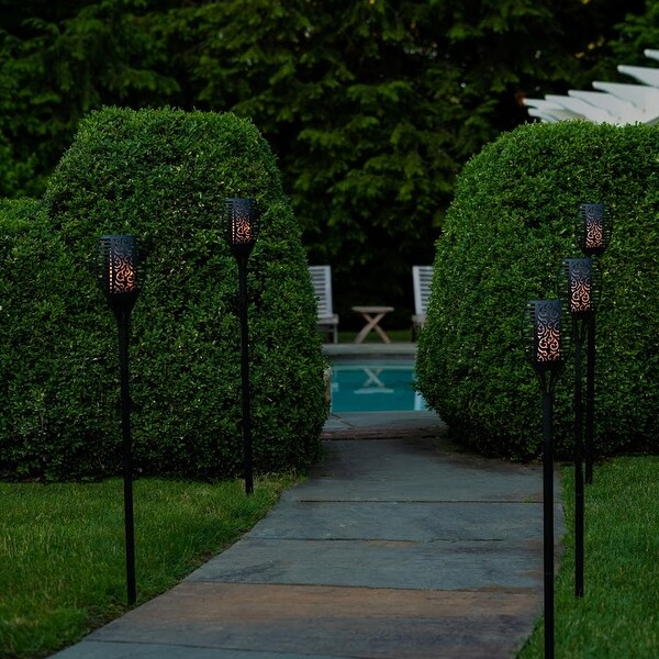 Solar Powered Flame less LED Tiki Torch Light Black Bed Bath Beyond 29843884