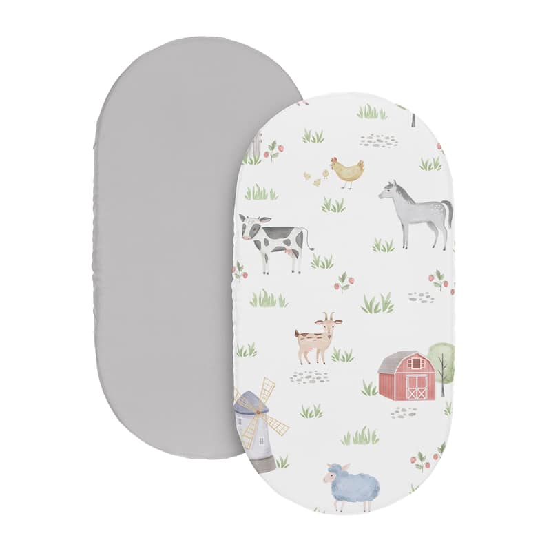 Sweet Jojo Designs Farm Animals Boy Girl Gender Neutral 2 Pack Baby Bassinet Fitted Sheets Watercolor Farmhouse Barn Horse Cow