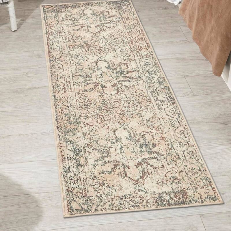 Contemporary Daisy Collection Area Rug - Cream - 2'x8'
