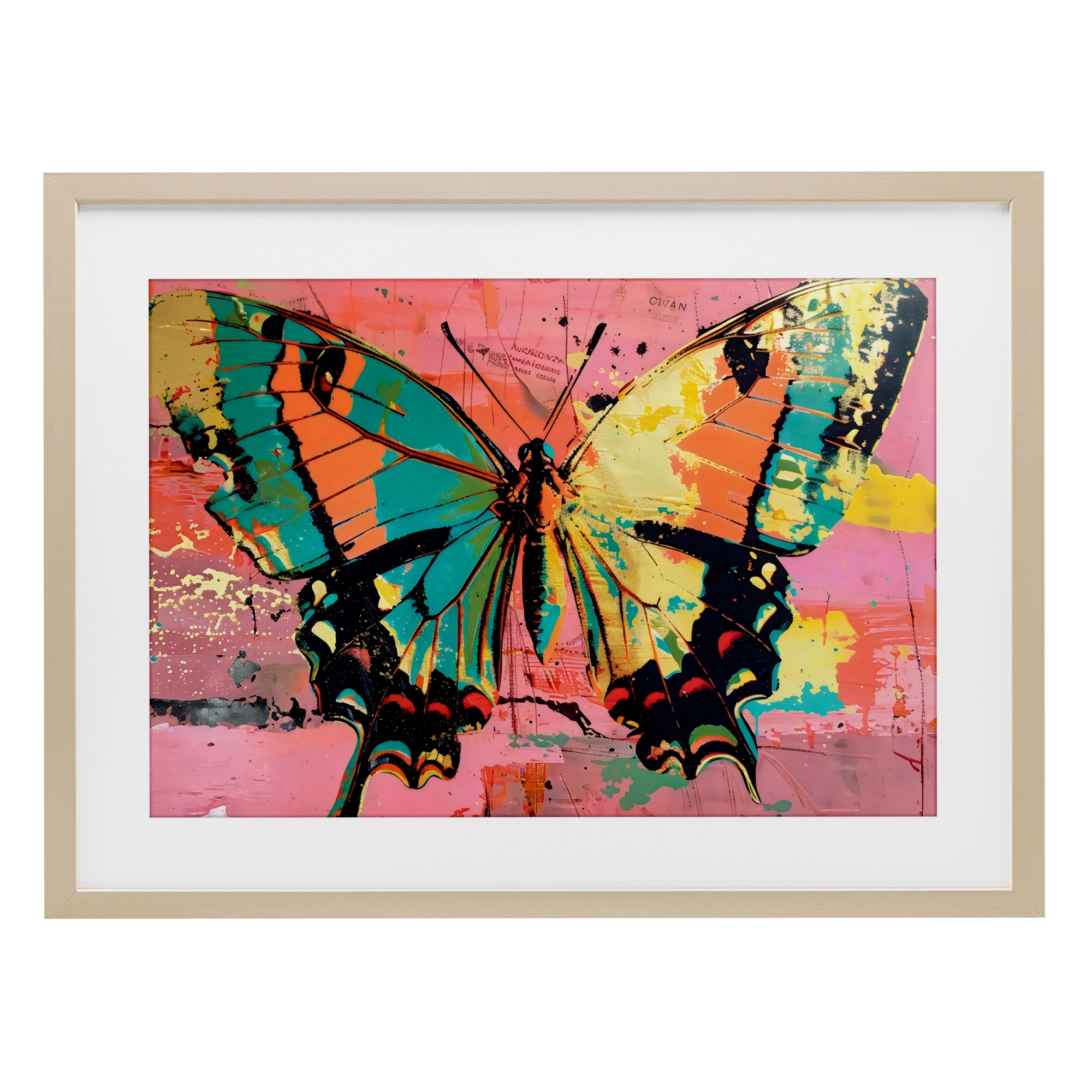 Stupell Retro Butterfly over Abstract Pink Under Glass Framed Design By LSR Design Studio