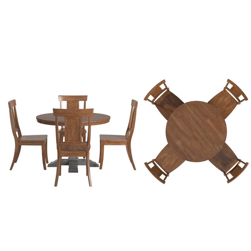 Ronda 45" Round Solid Wood Top Dining Set with Panel Back Chairs