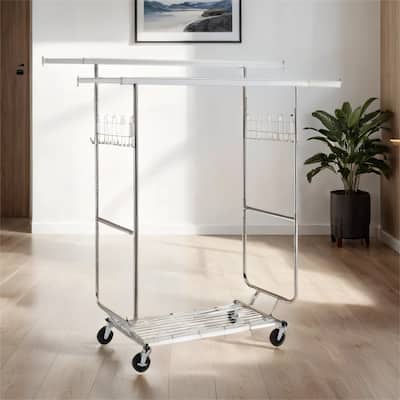 Portable Capacity 800lbs Rolling Double Clothing Racks with Shelves