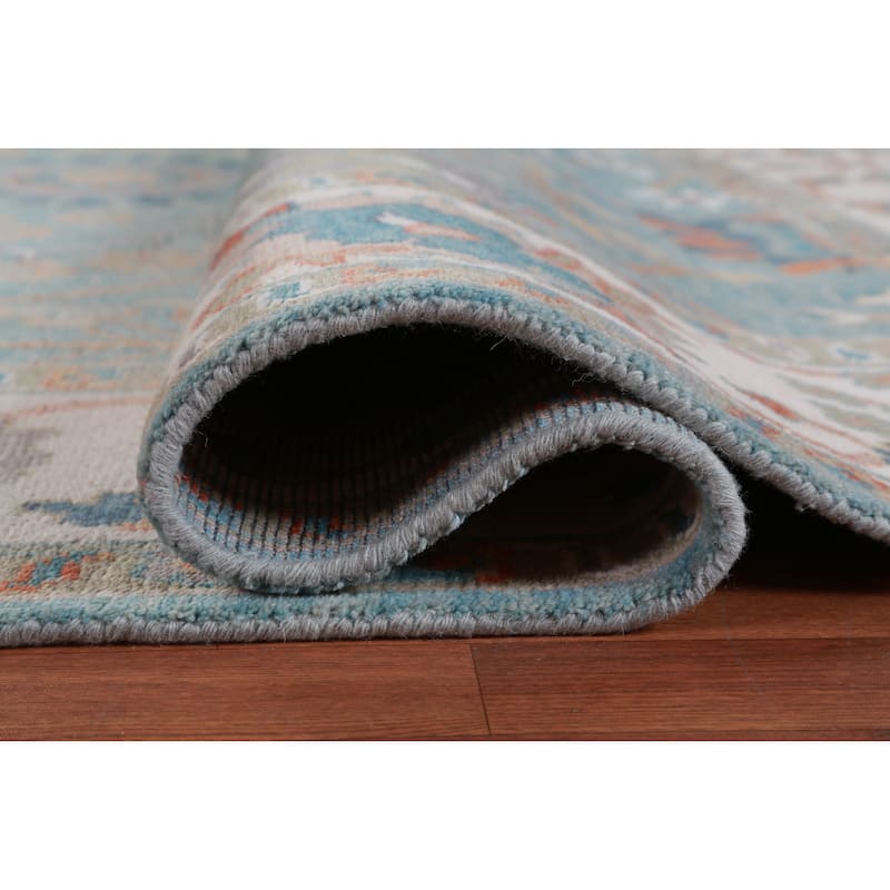 Hand Knotted Oriental 100% Wool Carpet Transitional All-Over Navy Blue & Blues Oushak Area Rug - 12' 4'' X 9' 2''