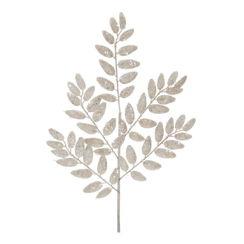 Glittered Silver Leaf Spray (Set of 6) - N/A