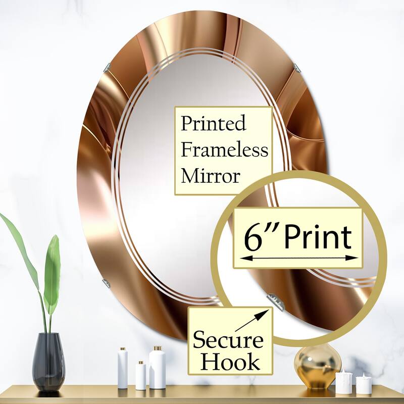 Designart 'Luscious Liquid Gold In Subdued Pink And Taupe I' Printed Abstract Liquid Ink Wall Mirror