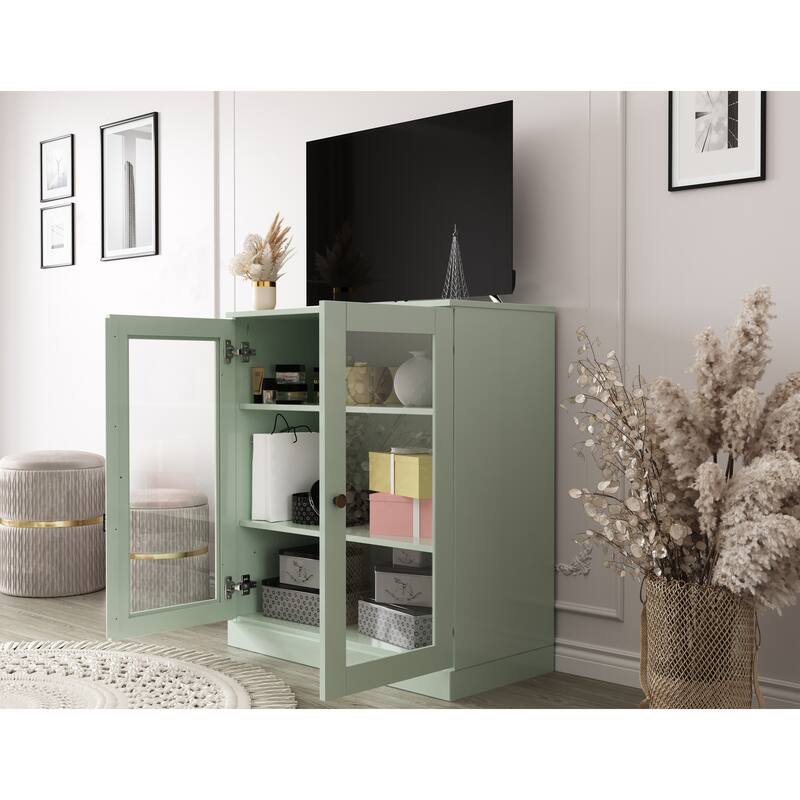 Palace Imports 100% Solid Wood TV Stand with Clear Glass Doors for TVs up to 32"