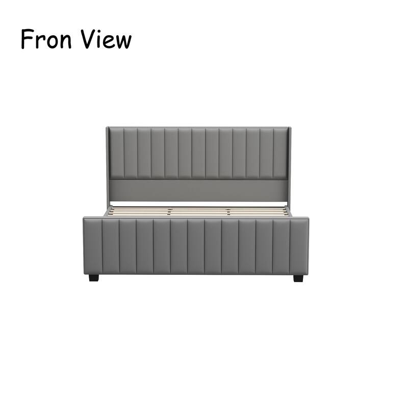 King Size Light Gray Velvet Platform Bed with 46.9" Tall Wingback Headboard & High Footboard Upholstered Bed Frame