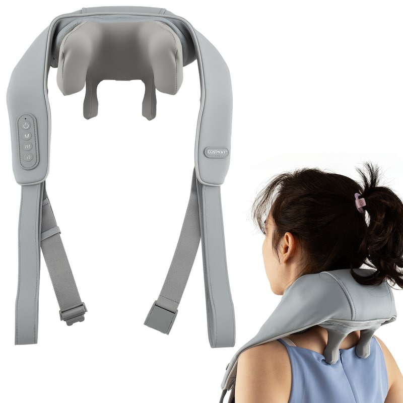 Electric Shiatsu Neck and Shoulder Massager with Adjustable Straps and Soothing Heat Function - 7" x 20" x 6.5" - Grey