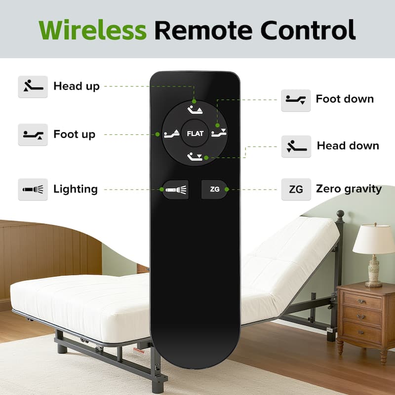 Queen Size Ergonomic Adjustable Bed Base with Wireless Remote Control