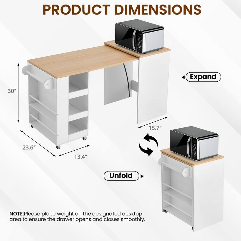 EROMMY Foldable Kitchen Island Table with Storage, Rolling Collapsible Dining & Work Table.