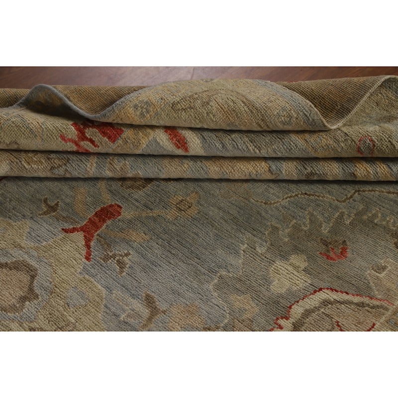 Hand Knotted Oriental 100% Wool Carpet Transitional All-Over Navy Blue & Blues Oushak Area Rug - 8' 8'' X 5' 11''