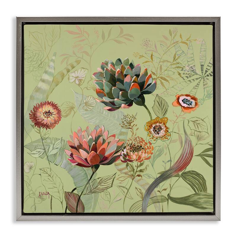 Stupell Traditional Vintage Foliage Framed Floater Canvas Wall Art Design By Dusza - 18 x 18 - Grey