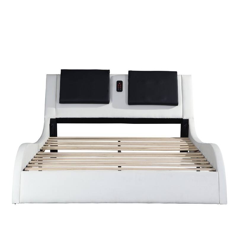 Platform Bed Frame with Led Lighting,Bluetooth Connection to Play Music,Backrest Vibration Massage
