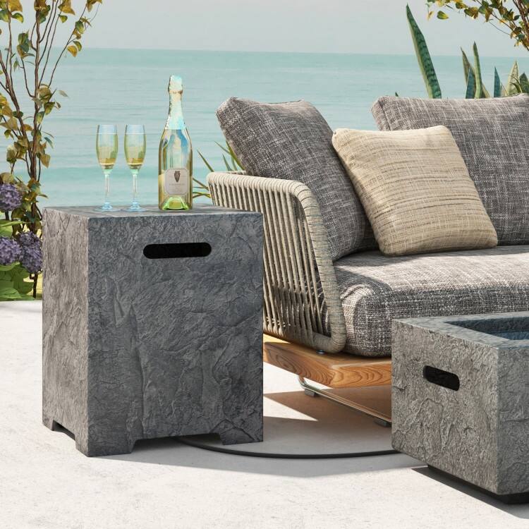 Gray Propane Tank Cover Table with Waterproof PVC Cover and Adjustable Feet - 42.5" x 17.5" x 13"