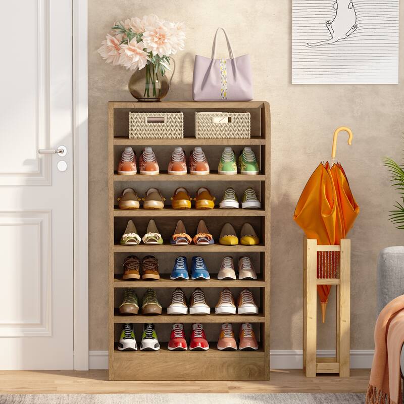8-Tier Shoe Cabinet for Entryway, Modern White Shoe Shelf Shoes Rack Organizer, Wooden Shoe Storage Cabinet for Hallway Closet