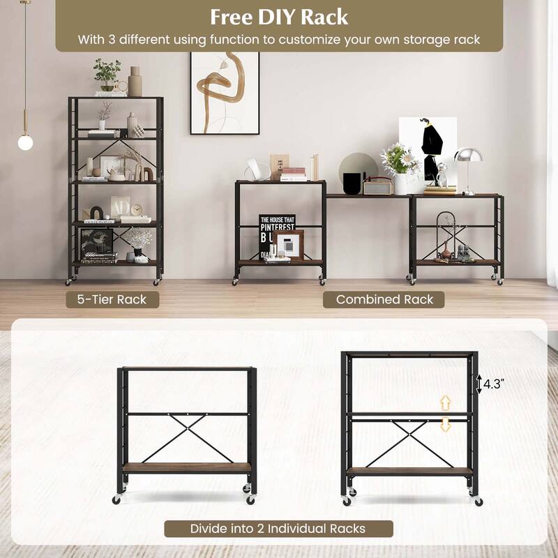 Costway 5-Tier Folding Shelf Free DIY Design Shelving Unit with 4 - See Details