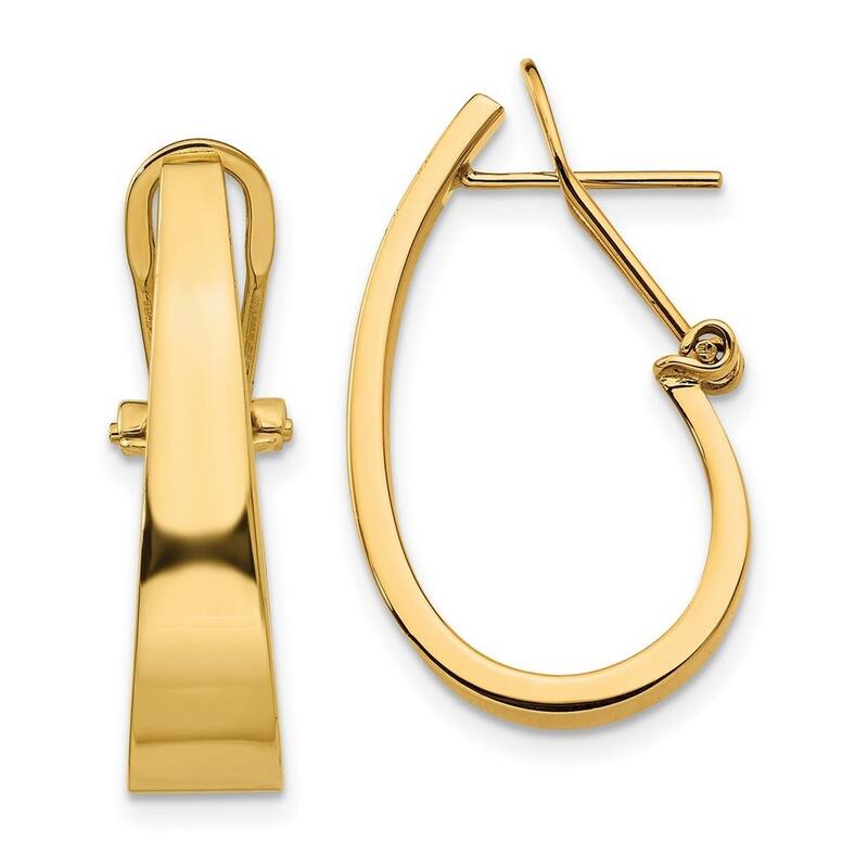 Curata 14k Yellow Gold Polished J Hoop Omega Back Post Earrings 22x6mm