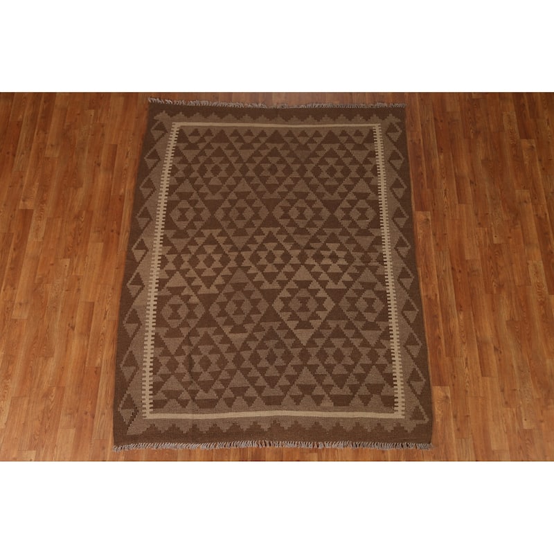 Tribal Geometric Kilim Oriental Area Rug Flat-weave Wool Carpet - 5'3" x 6'6"