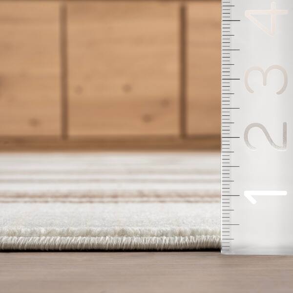 dimension image slide 0 of 2, Nuloom Salome Farmhouse Striped Fringe Area Rug