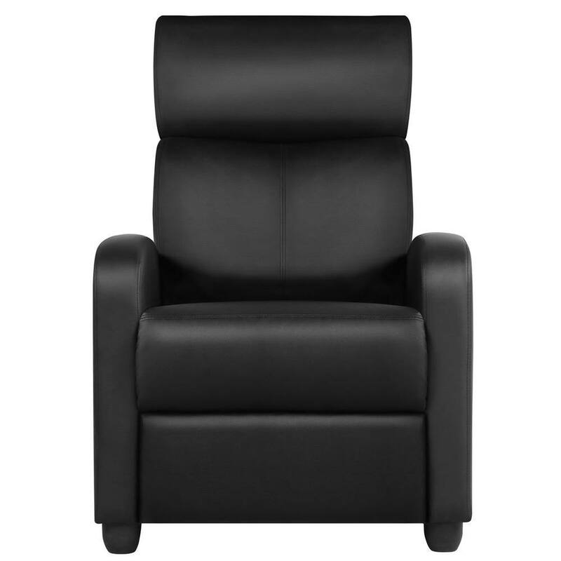 High-Density Faux Leather Push Back Recliner Chair - Black