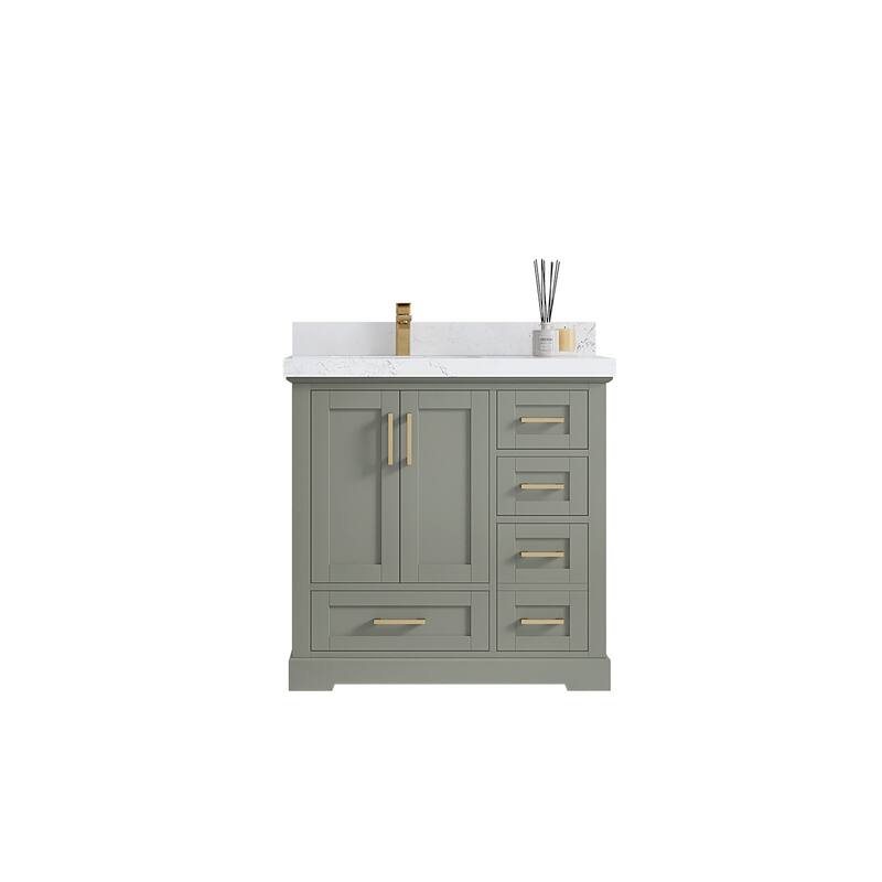 Willow Collections 36 x 22 Boston Left Offset Sink Bathroom Vanity with Quartz or Marble Countertop