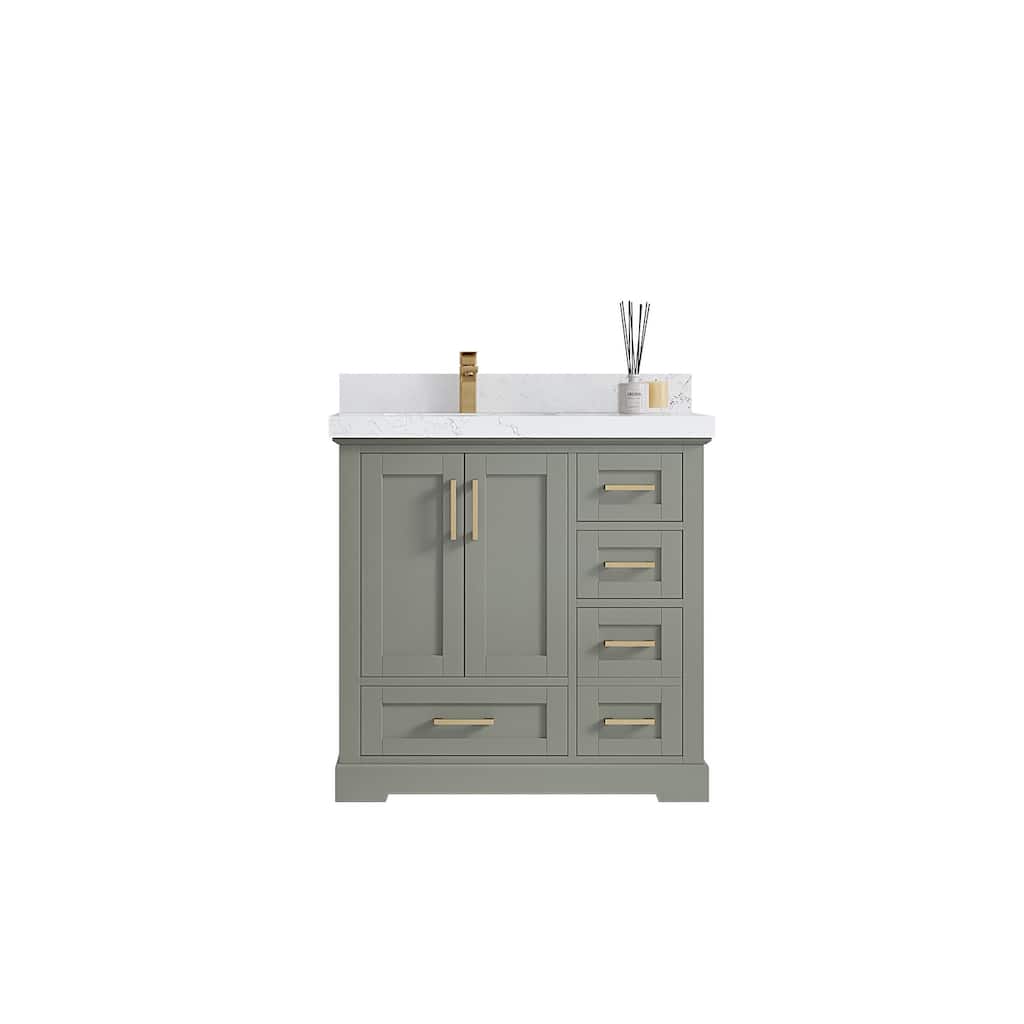 Willow Collections 36 x 22 Boston Left Offset Sink Bathroom Vanity with Quartz or Marble Countertop